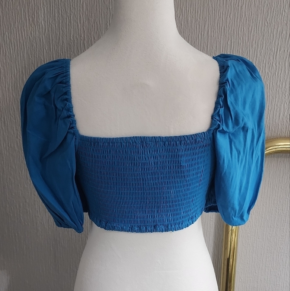 LEYDEN Aqua Blue Tie Front Top Small NWT - Picture 4 of 5